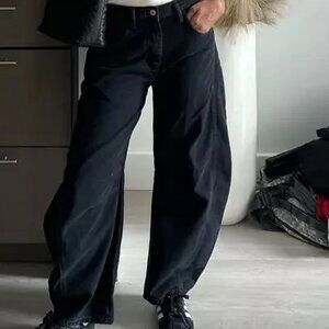 Zara Black washed baggy barrel jeans